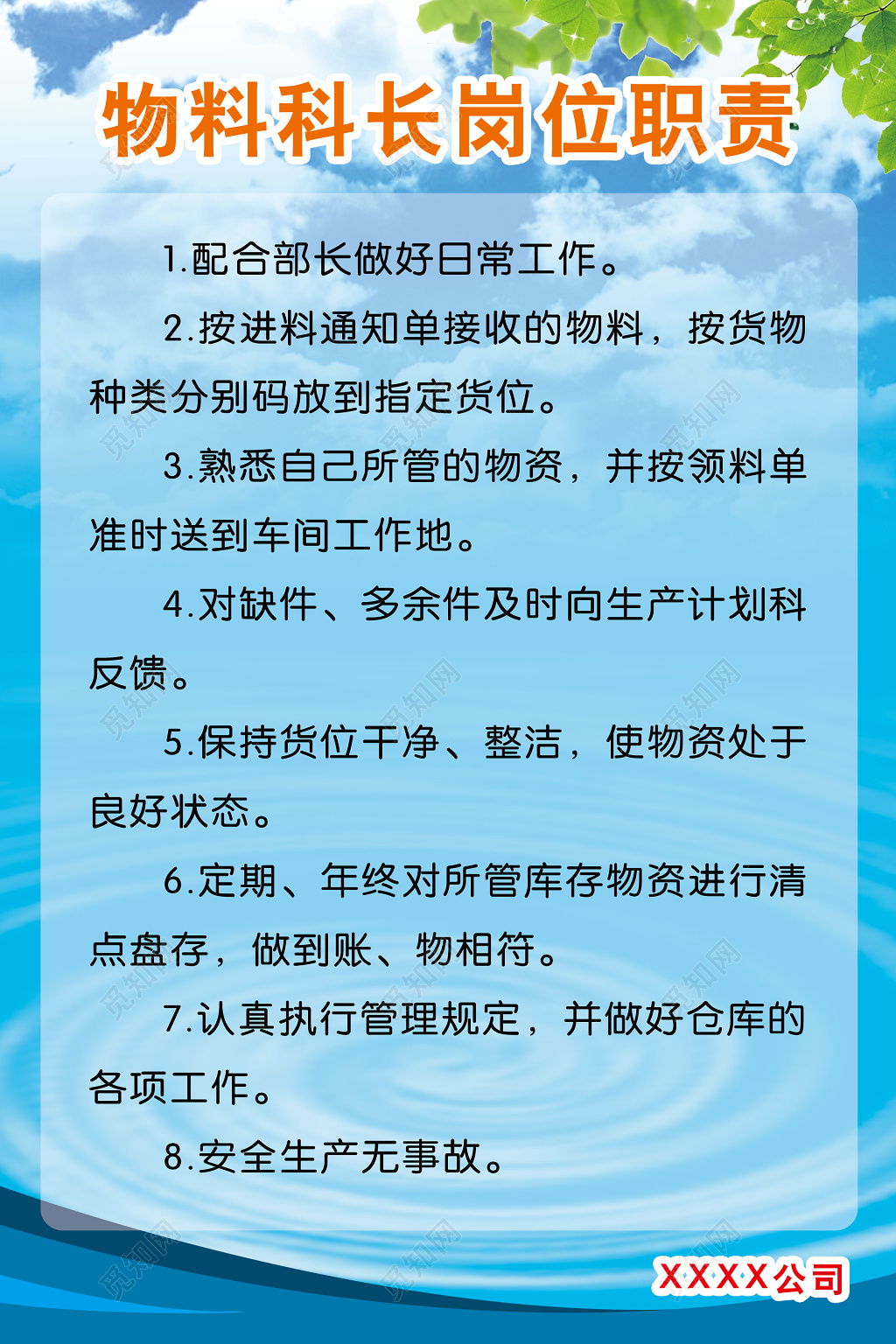 公司岗位职责蓝色背景制度牌