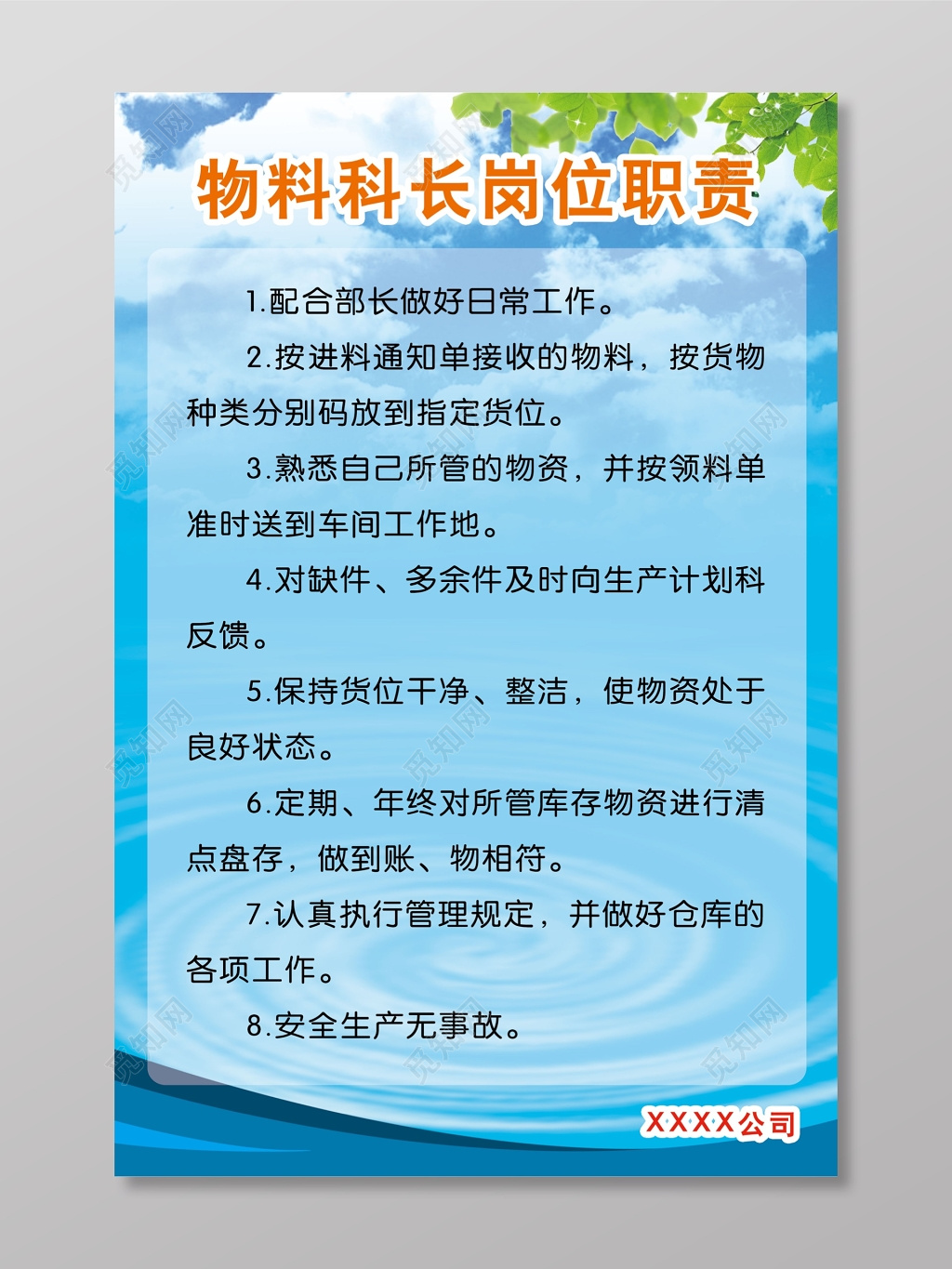 公司岗位职责蓝色背景制度牌