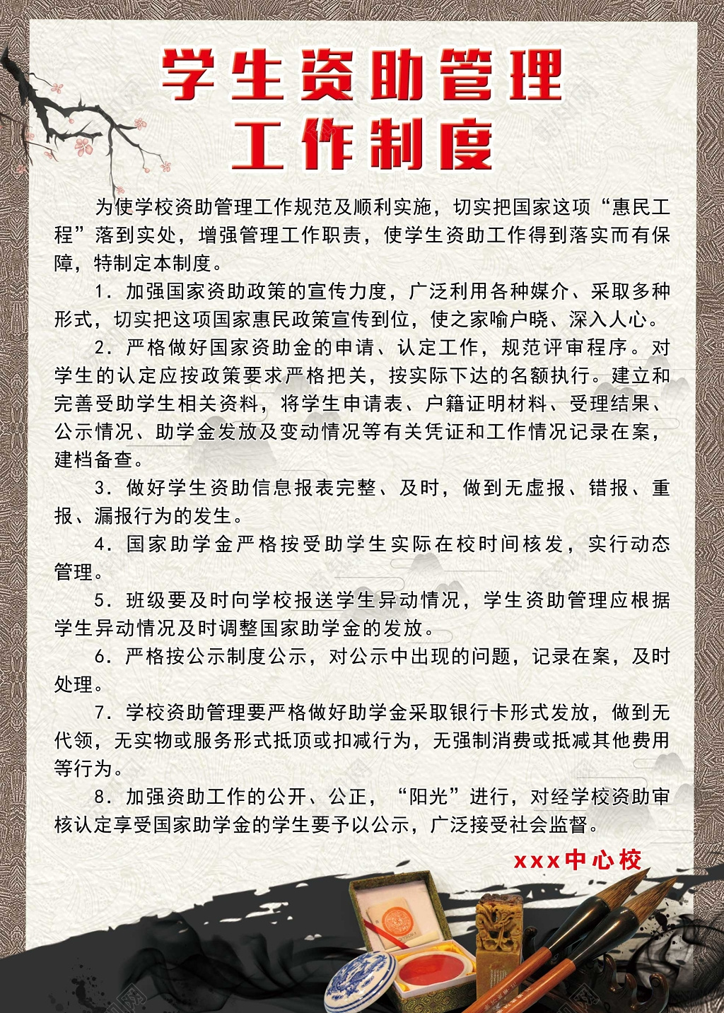 学生资助管理工作制度牌