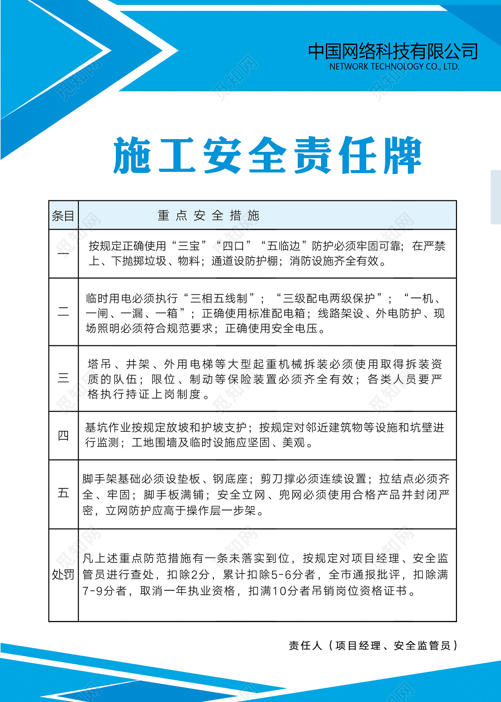 施工安全责任牌公司安全生产管理制度牌