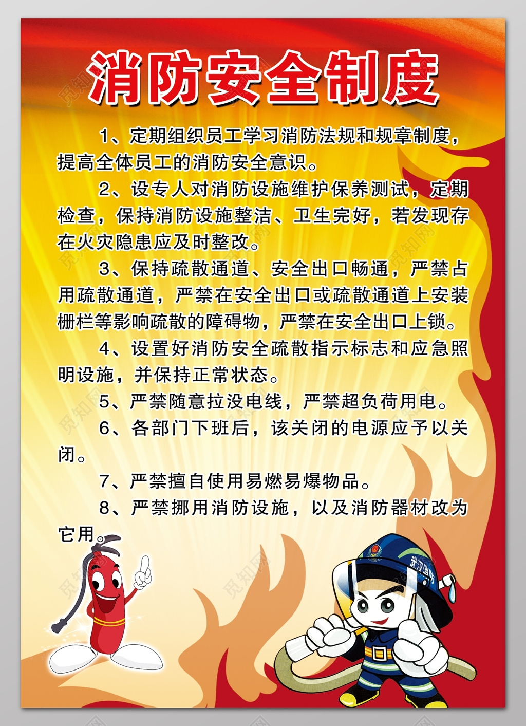 卡通消防器材消防安全制度消防安全防范制度牌