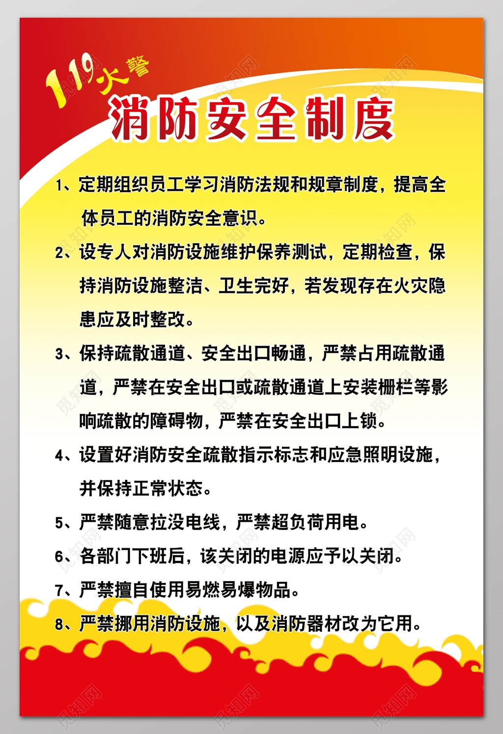 火警119消防安全制度消防安全防范制度牌