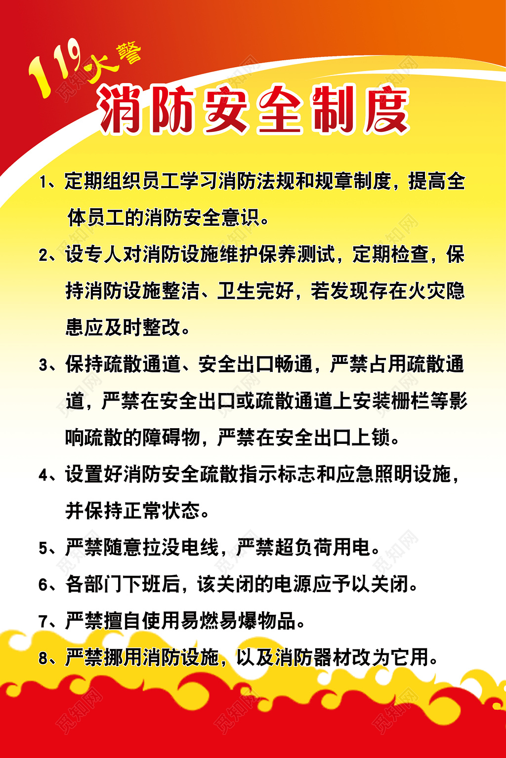 火警119消防安全制度消防安全防范制度牌