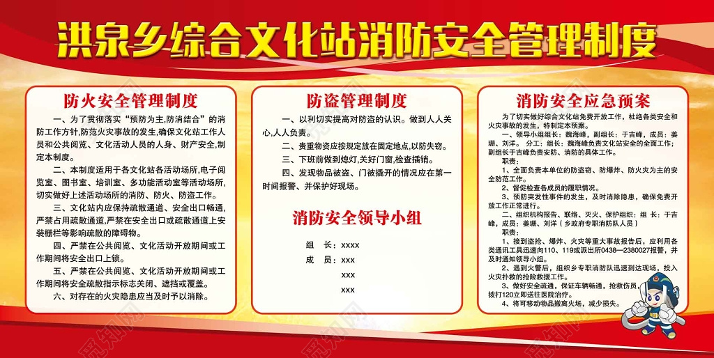 文化站消防安全管理消防安全防范制度牌