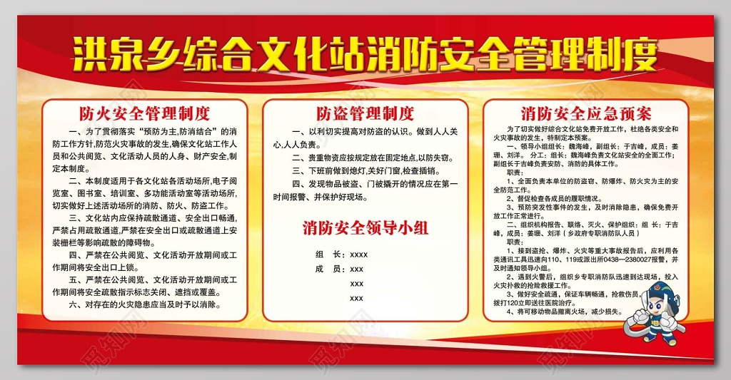 文化站消防安全管理消防安全防范制度牌