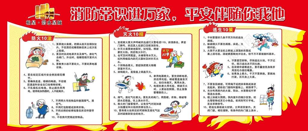 消防常识进万家平安伴随你我他火警119消防安全安全意识宣传栏