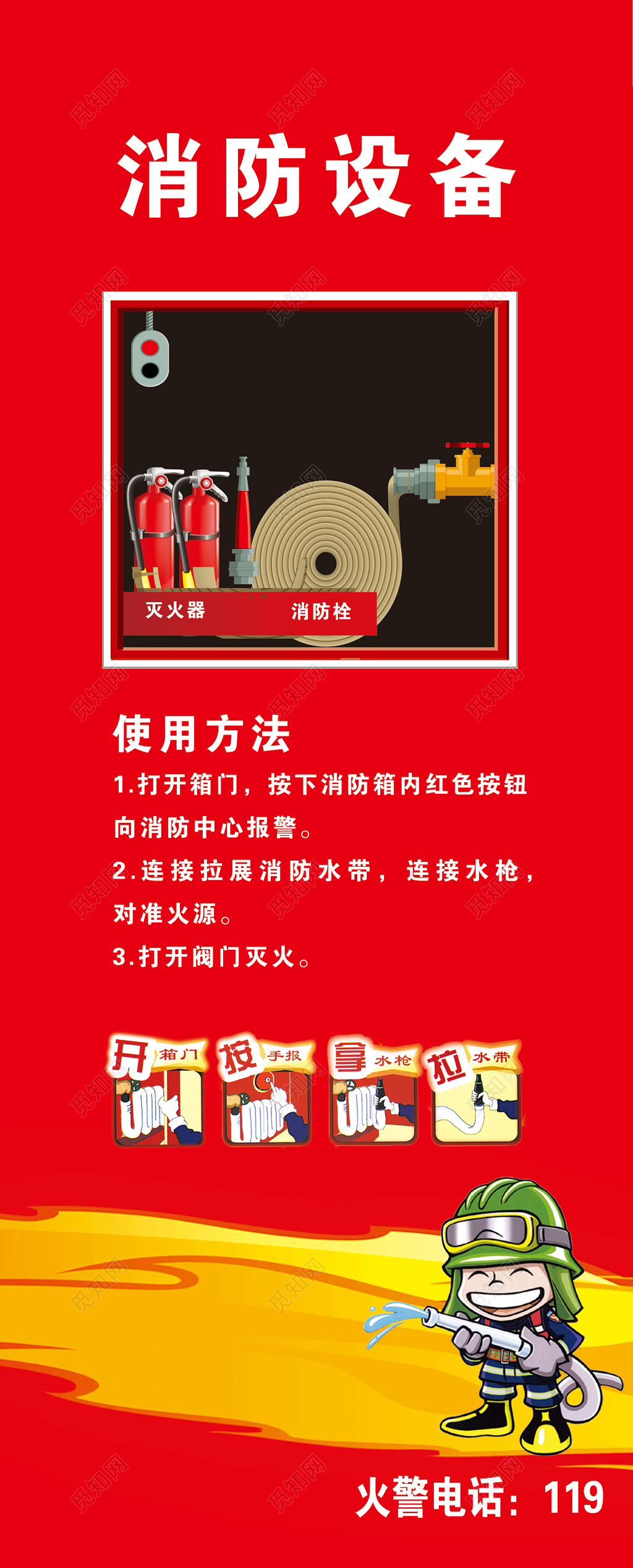 消防设备使用方法火警119消防安全安全意识展架