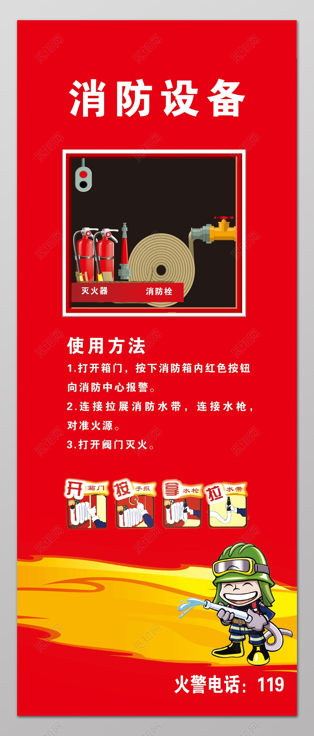消防设备使用方法火警119消防安全安全意识展架