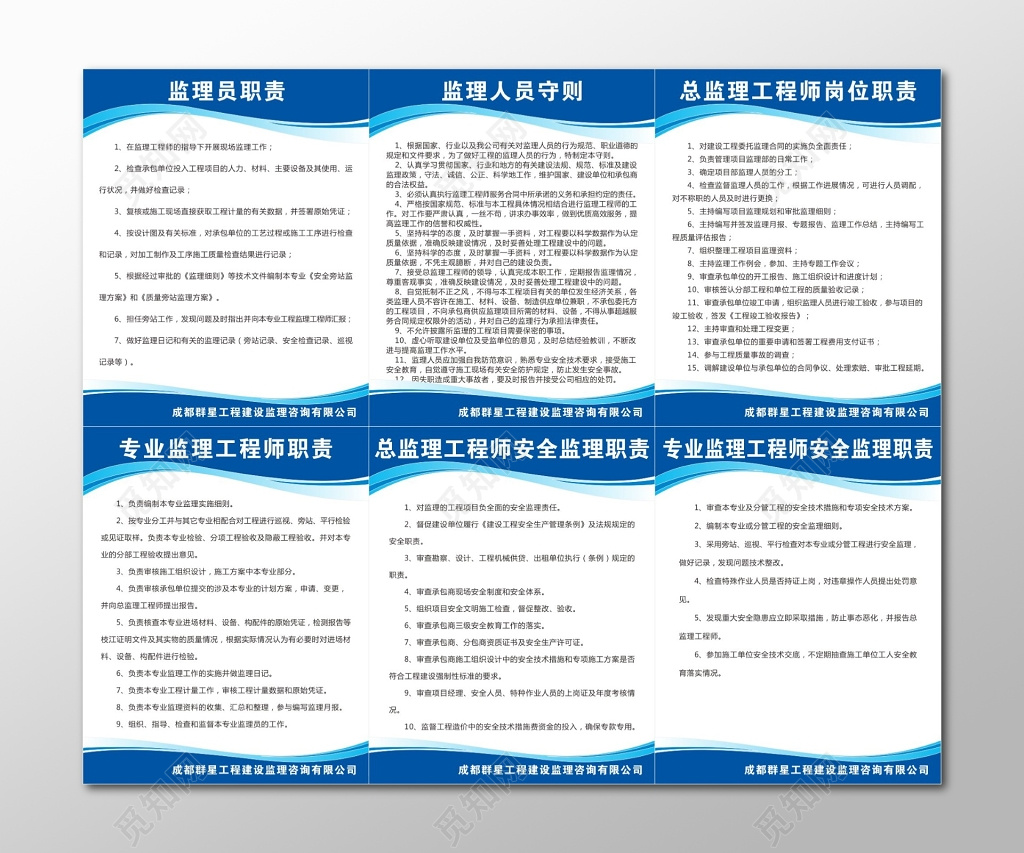 监理员职责监理人员守则监理工程师岗位职责公司管理制度牌
