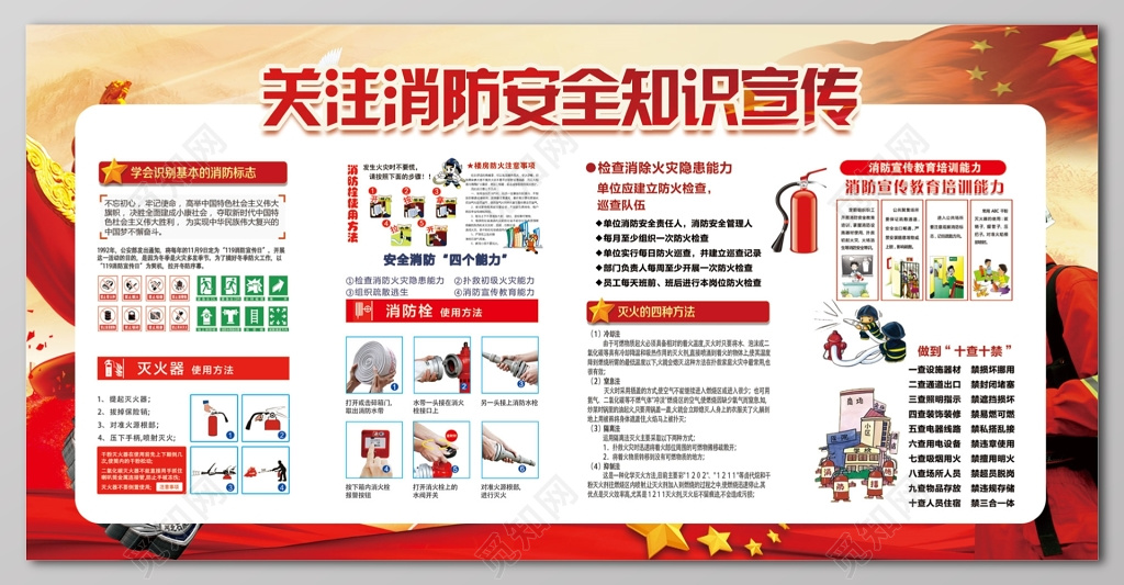 火警119消防安全安全意识关注消防安全知识宣传栏设计