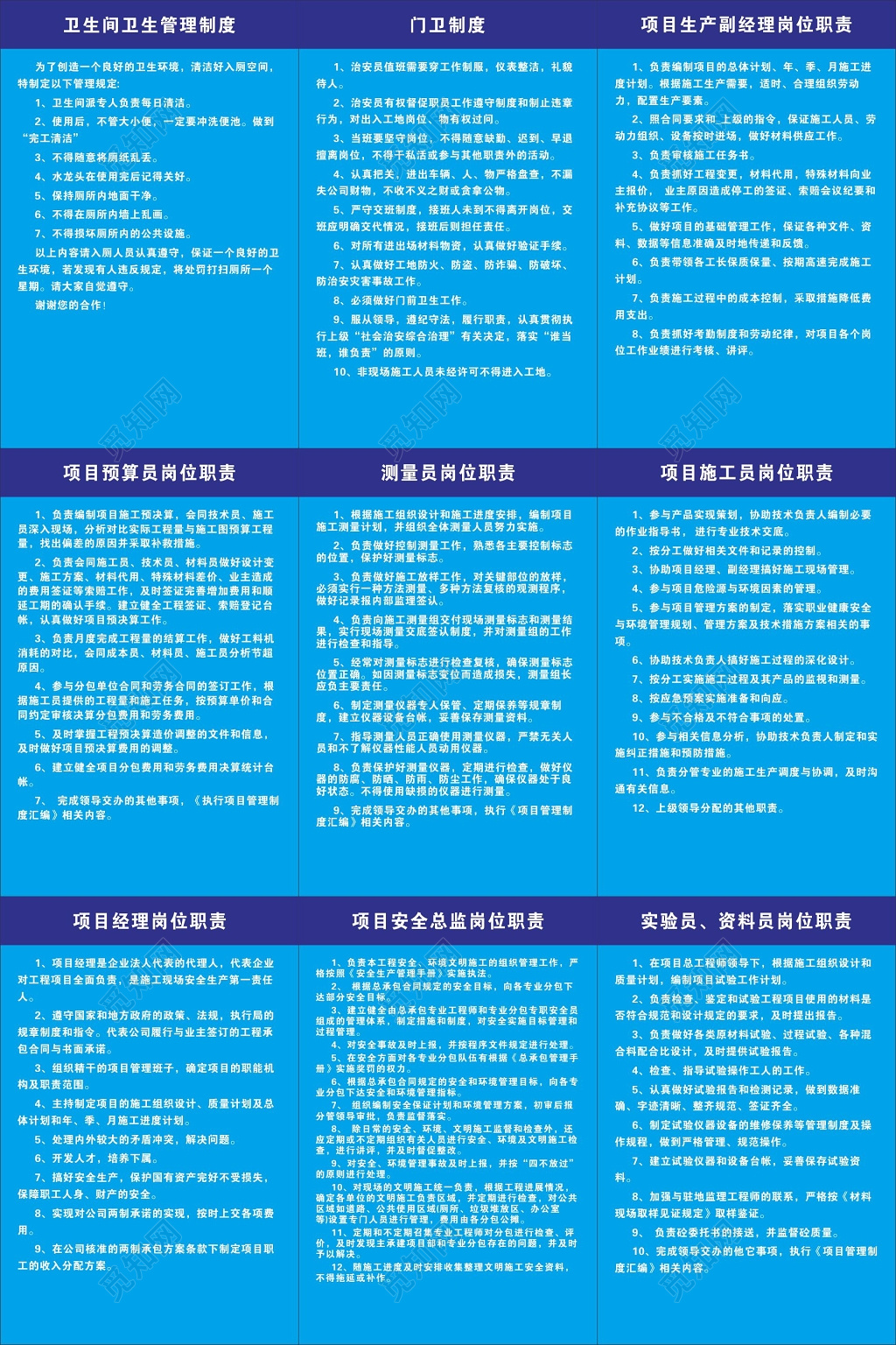 门卫制度测量员项目施工员岗位职责公司管理制度牌
