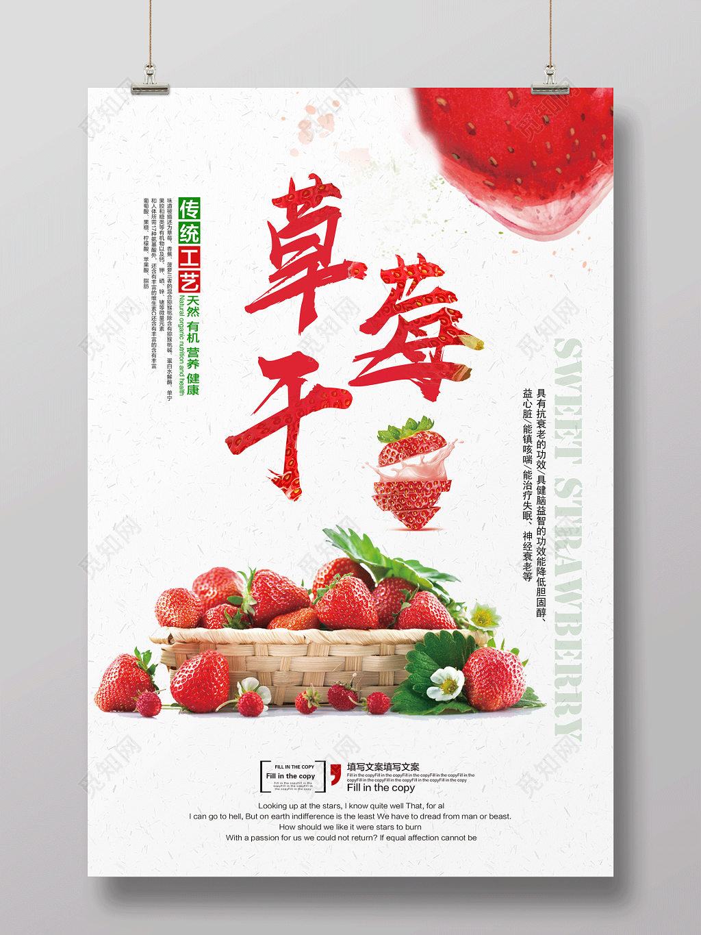 传统工艺草莓干零食水果宣传促销海报设计