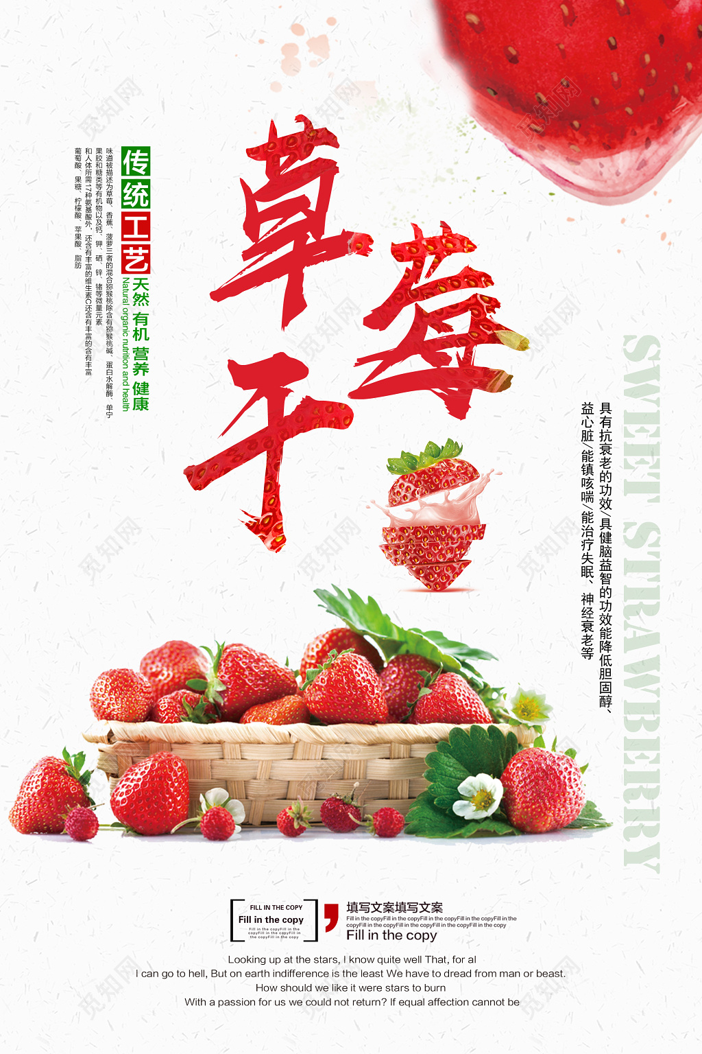 传统工艺草莓干零食水果宣传促销海报设计