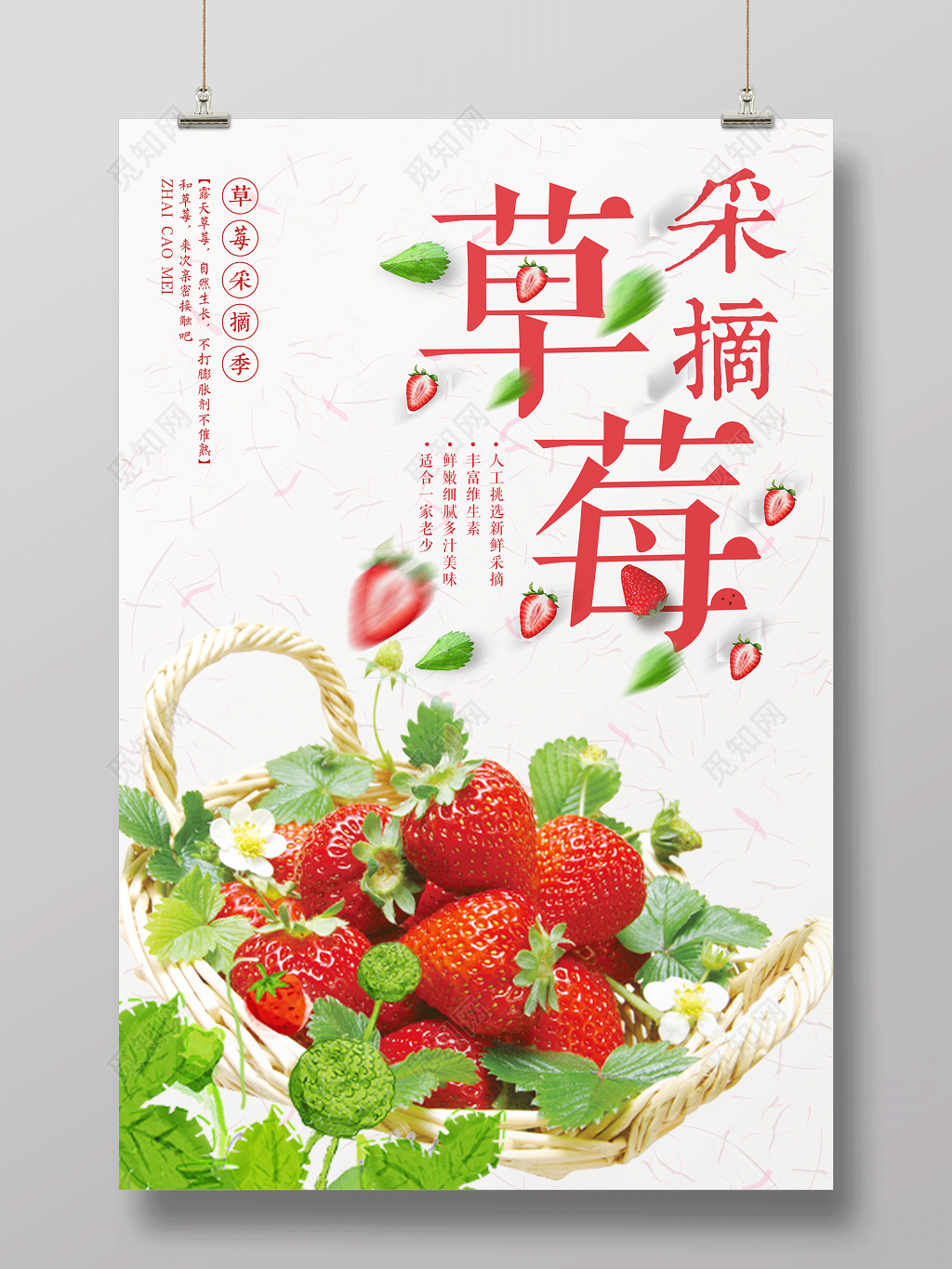 新鲜草莓采摘季水果宣传促销海报