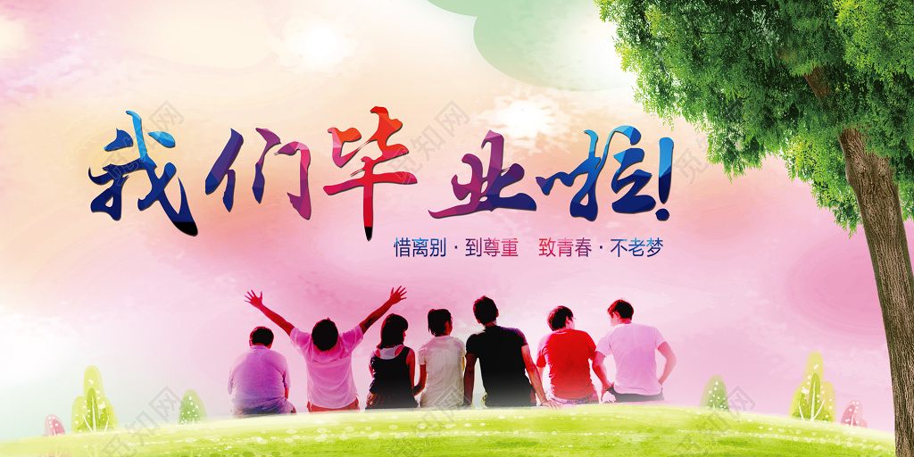 草地树学生背影我们毕业啦毕业季展板