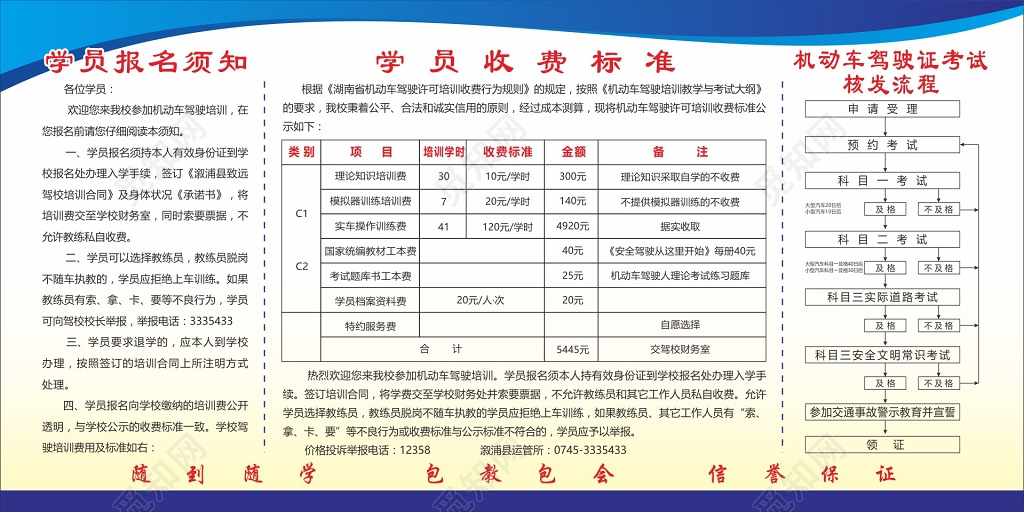 驾校学员报名须知收费标准管理制度和流程海报