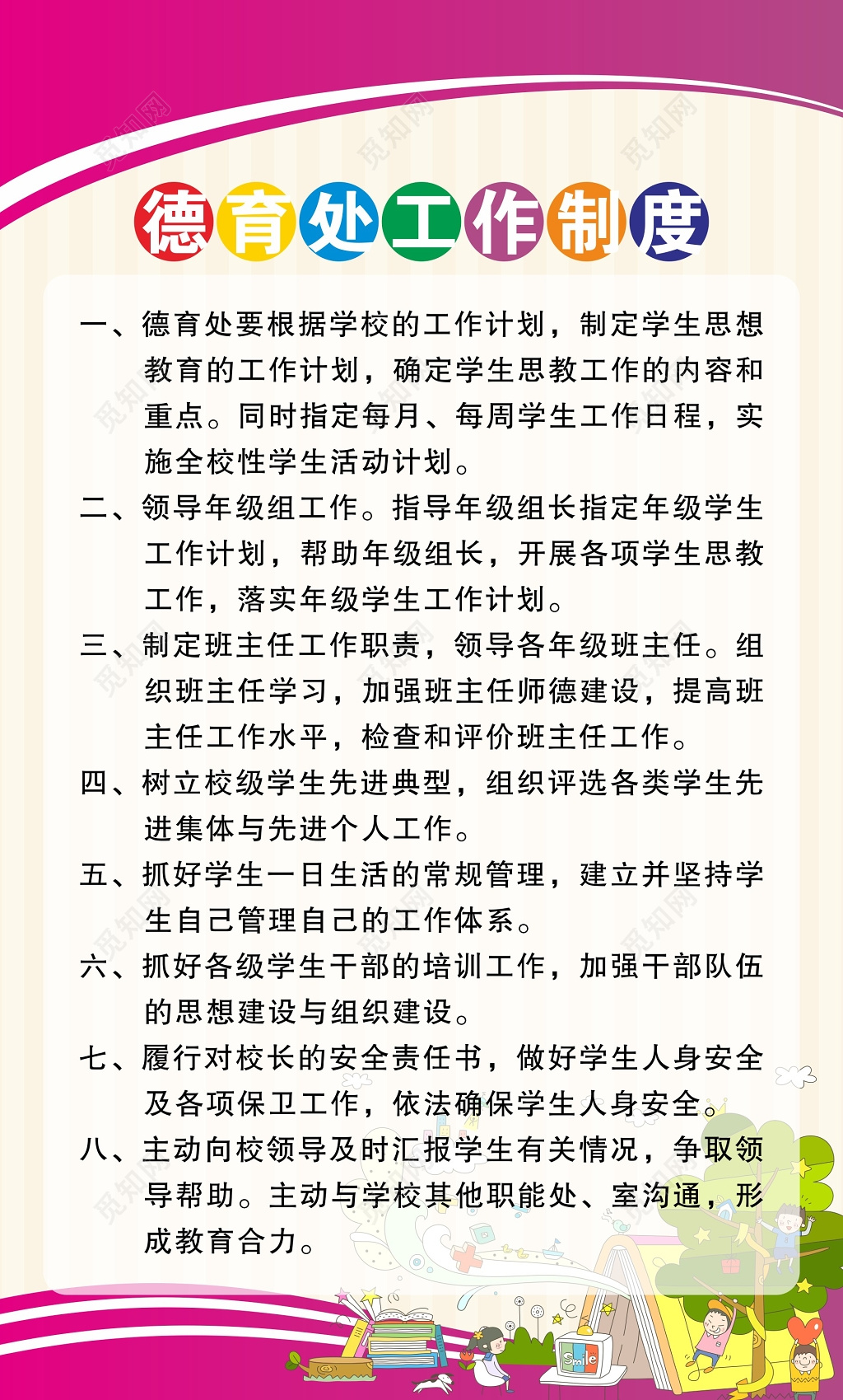 学校卡通德育处工作管理制度海报