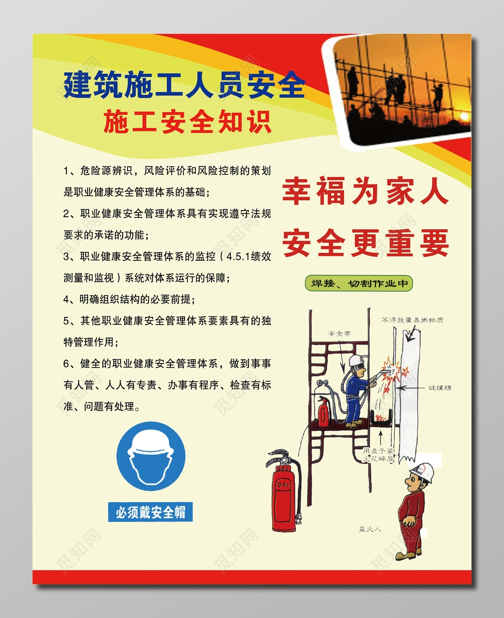 建筑施工人员安全知识安全生产浅黄色宣传栏