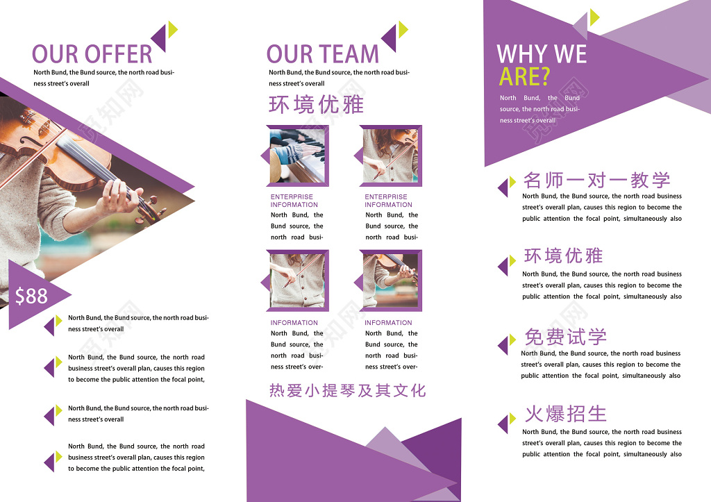 名师一对一教学免费试学火爆招生环境优雅小提琴培训招生单页设计