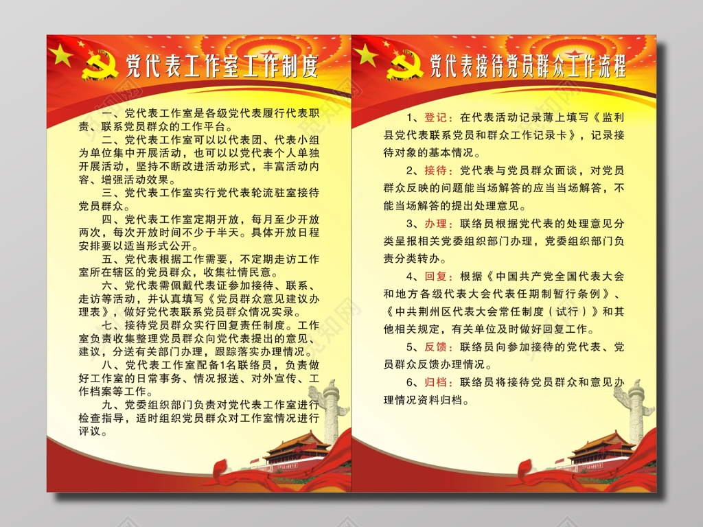 党代表工作定工作制度及接待党员群众工作流程制度牌