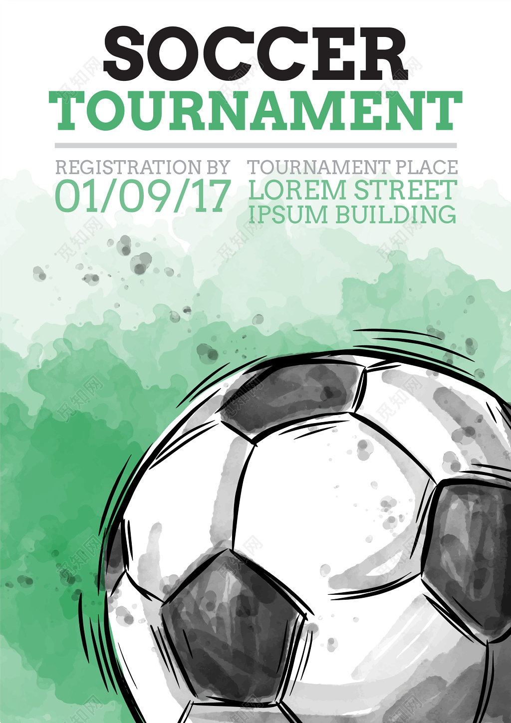 清新手绘足球比赛英文海报