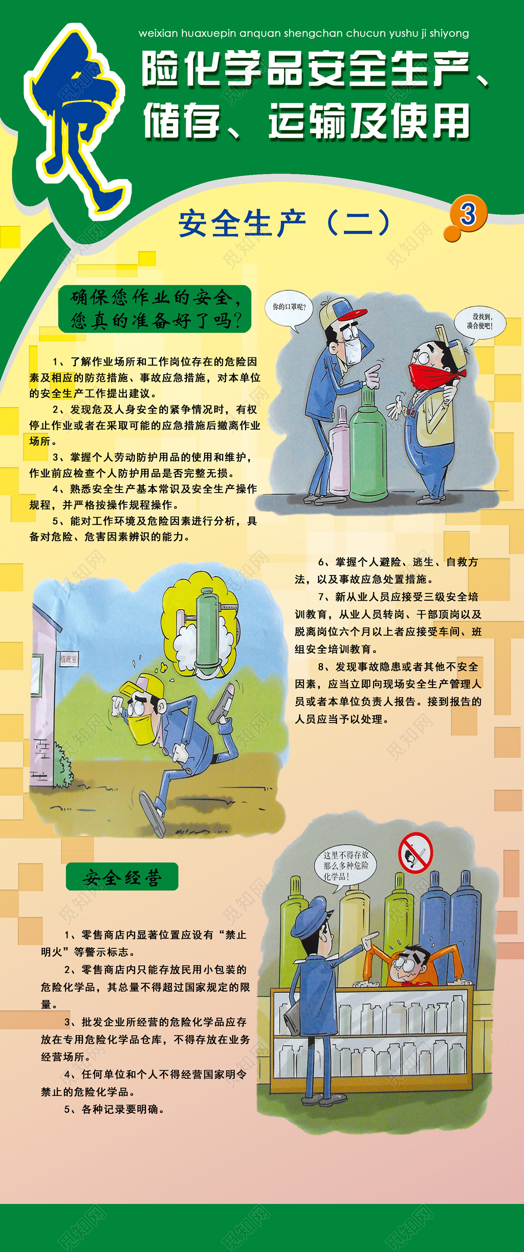 卡通危险化学品安全生产储存运输使用展架