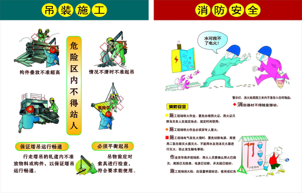 简单白色背景吊装施工消防安全安全生产展板设计