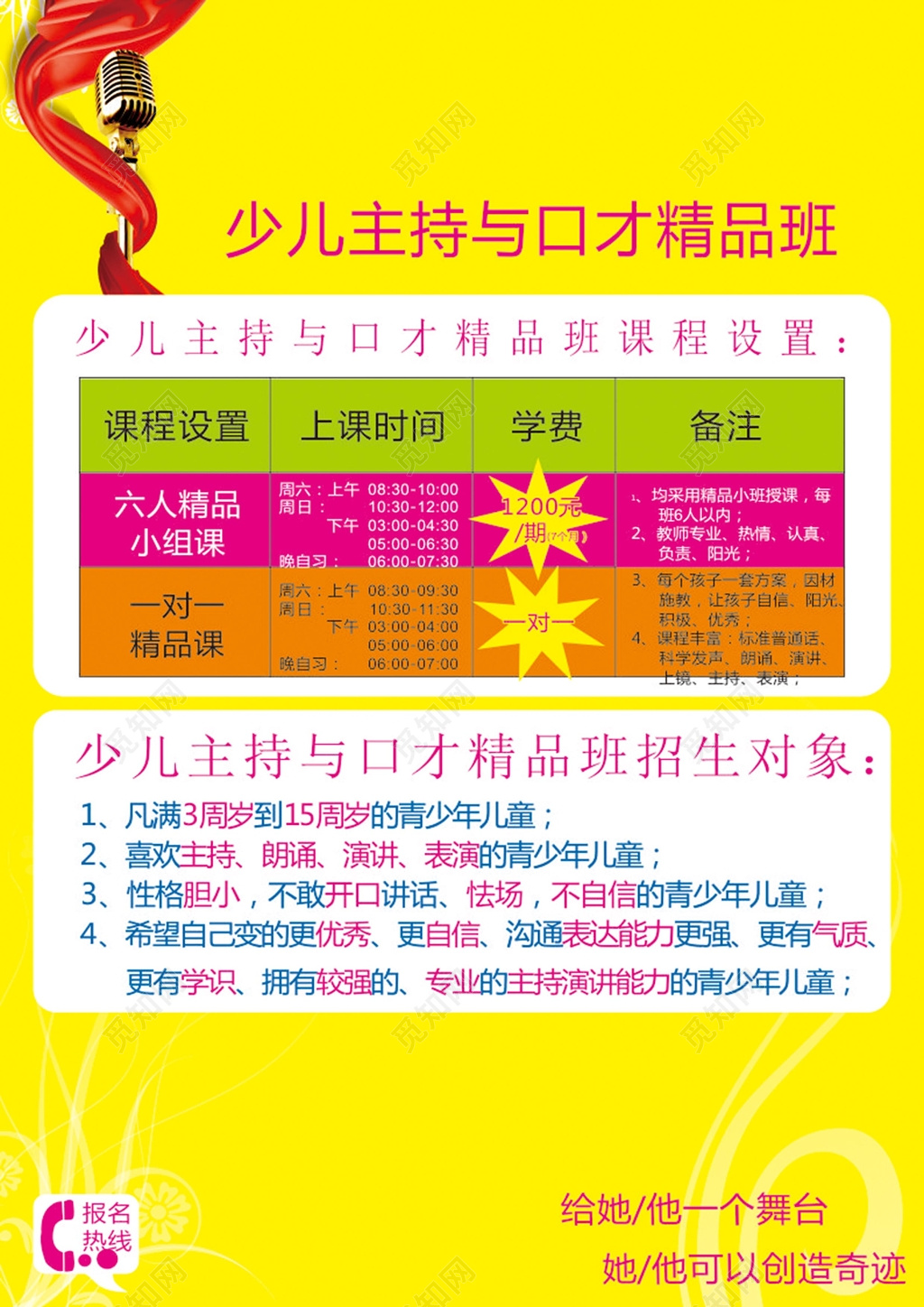 黄色简约背景少儿主持口才培训班招生海报设计