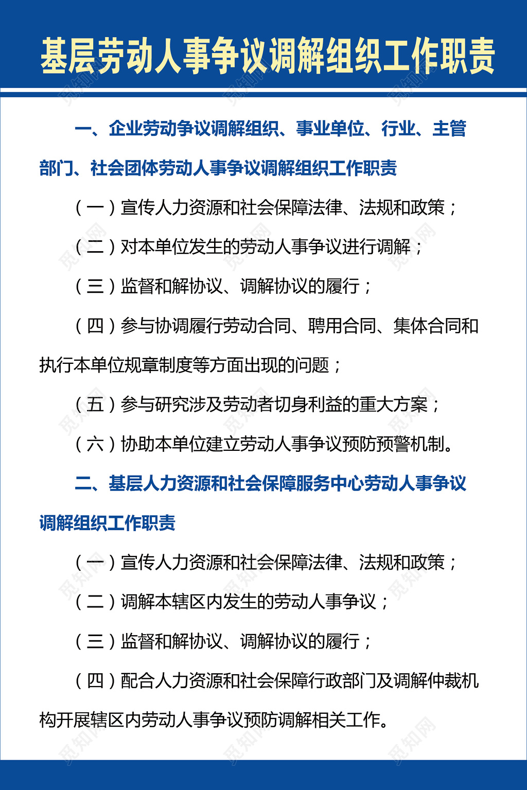 基层劳动人事争议调解组织工作职责人事规章制度简单制度牌