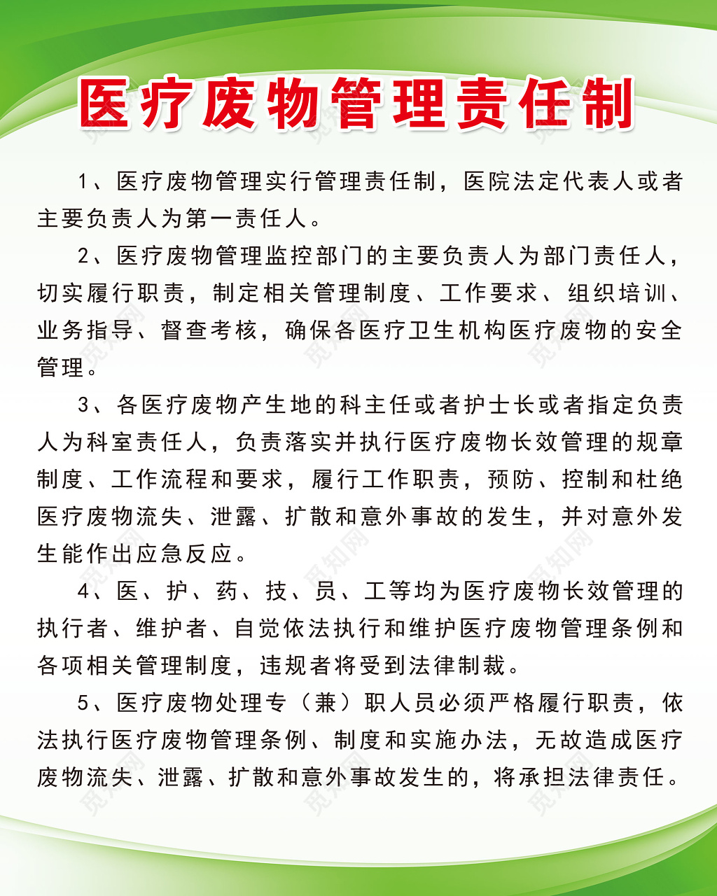 医疗废物管理制度医疗机构规章制度绿色简易制度牌