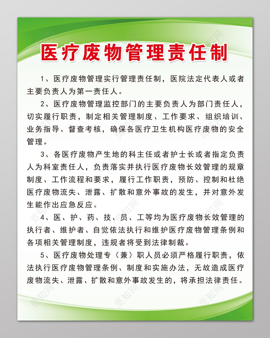 医疗废物管理制度医疗机构规章制度绿色简易制度牌