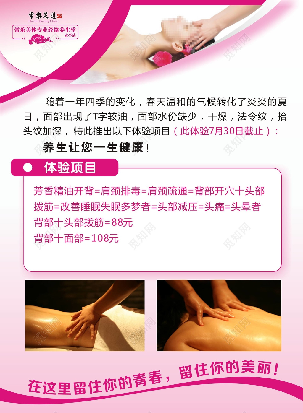 美容养生养生堂体验项目宣传海报
