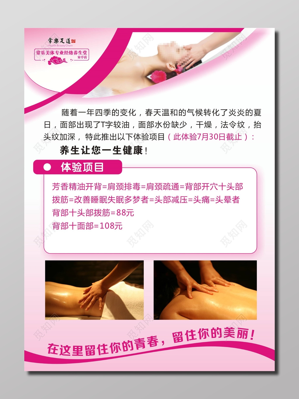 美容养生养生堂体验项目宣传海报