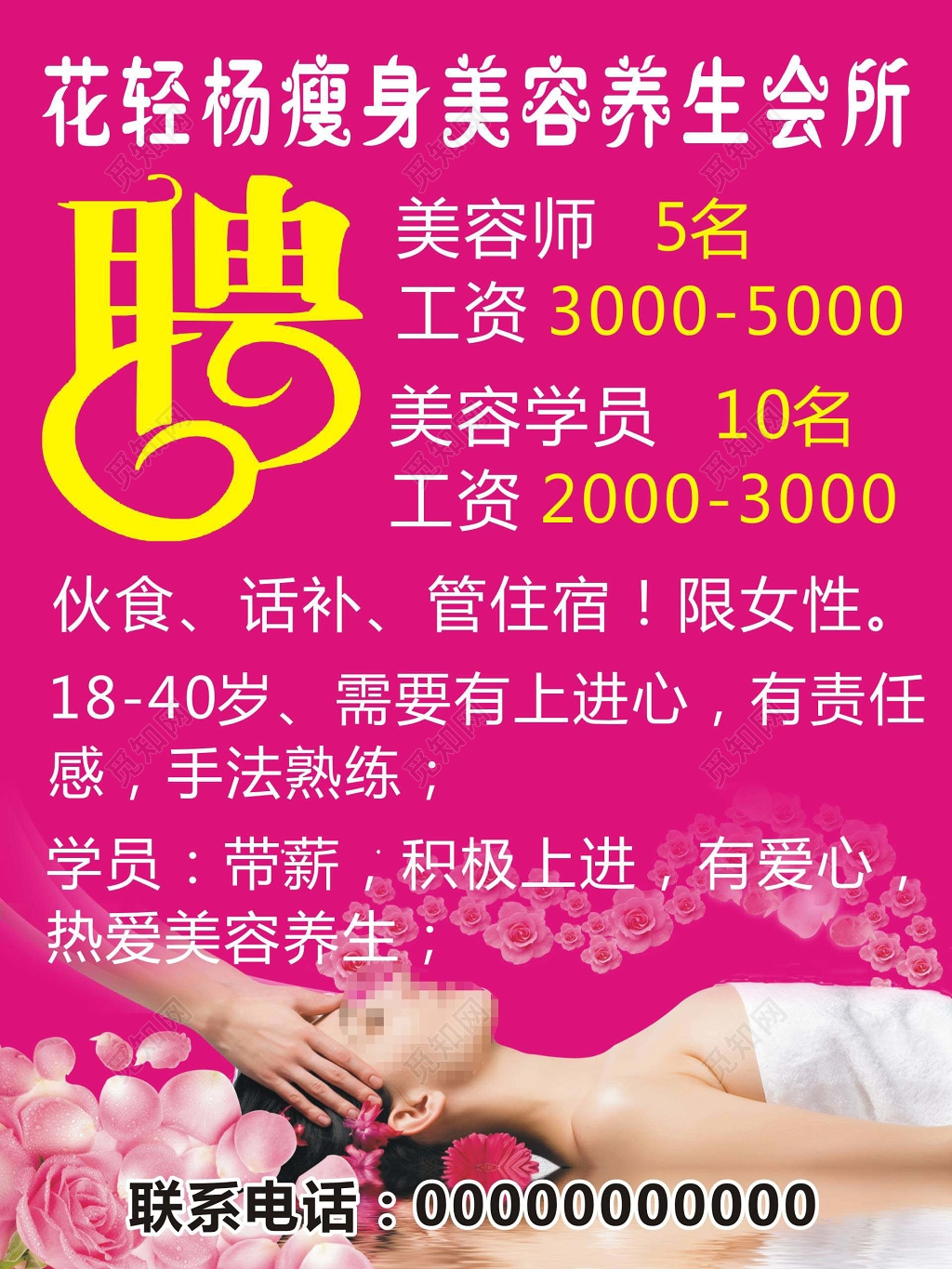 瘦身美容养生会所招聘海报