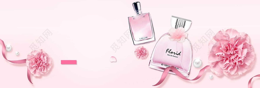 女士香水全场折扣优惠促销粉色花朵banner