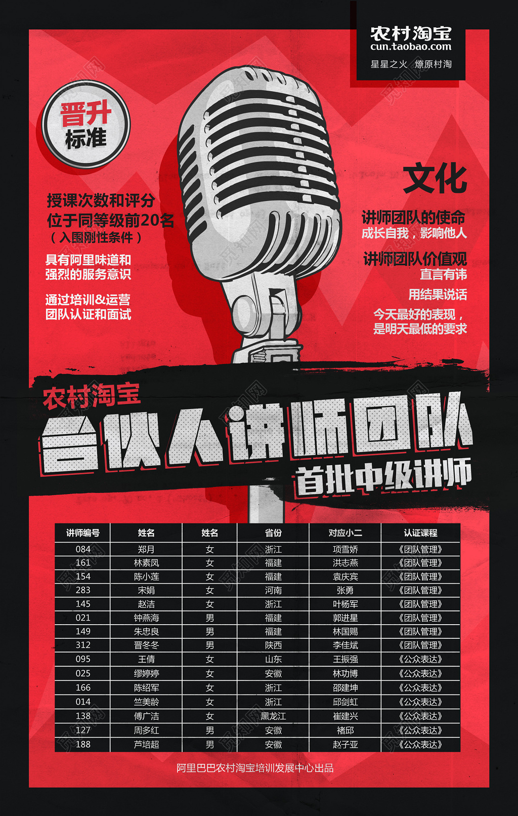 农村淘宝合伙人首批中级讲师团队文化介绍海报模板