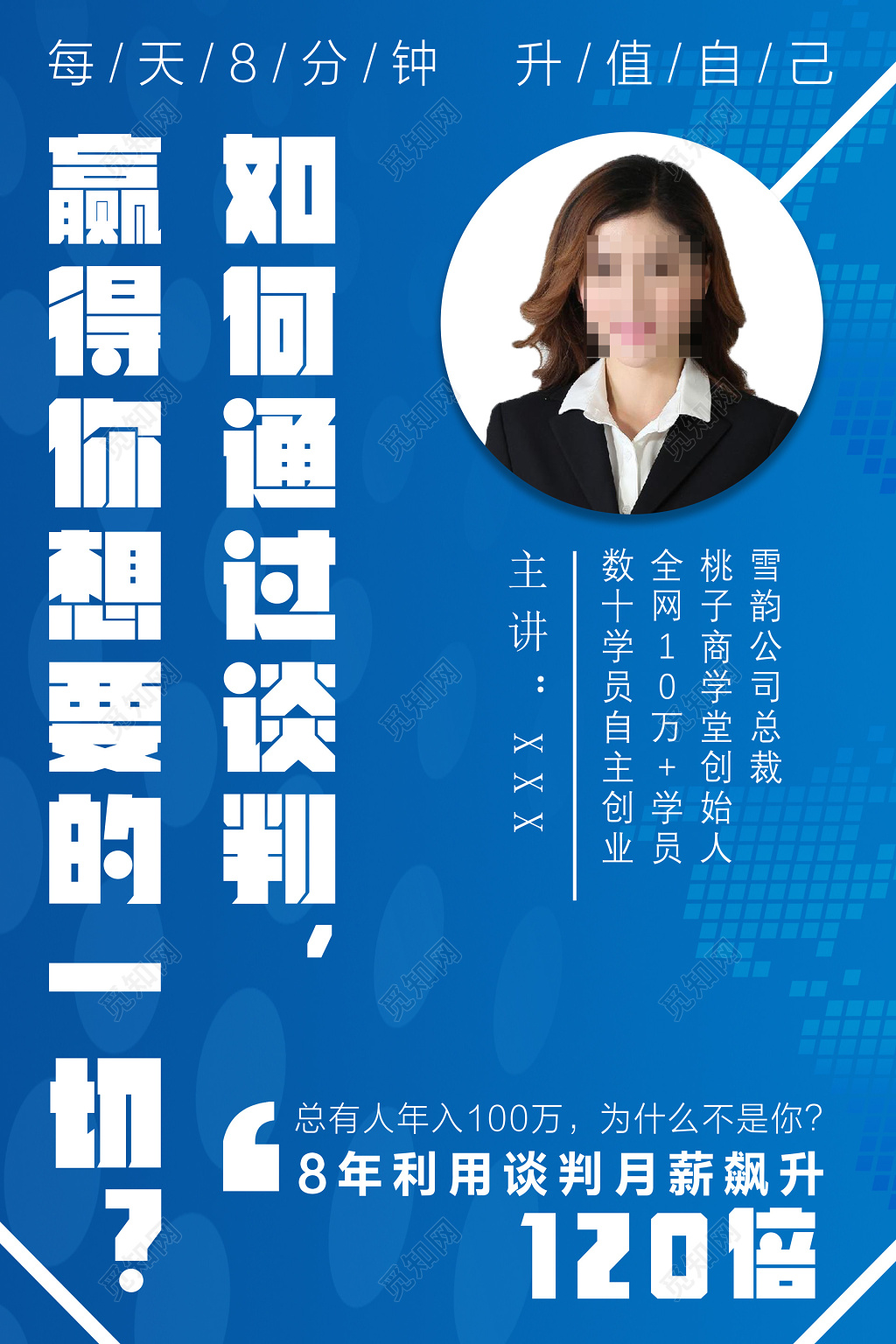 人物海报公司总裁自主创业谈判技巧升值自己讲师培训海报模板