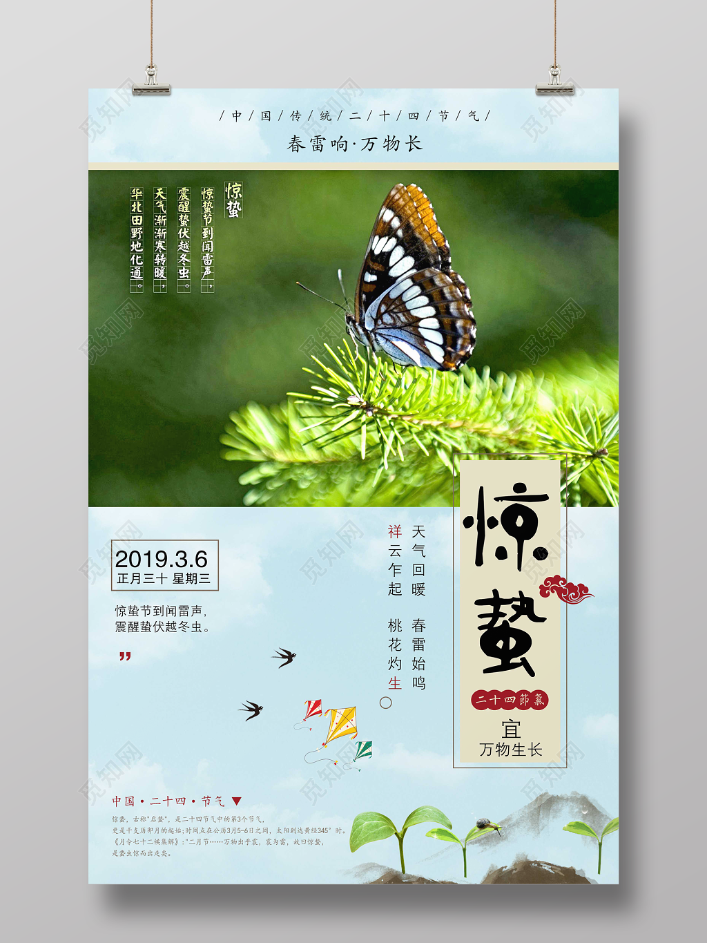 节日二十四节气惊蛰海报春雷响万物生中国传统节气