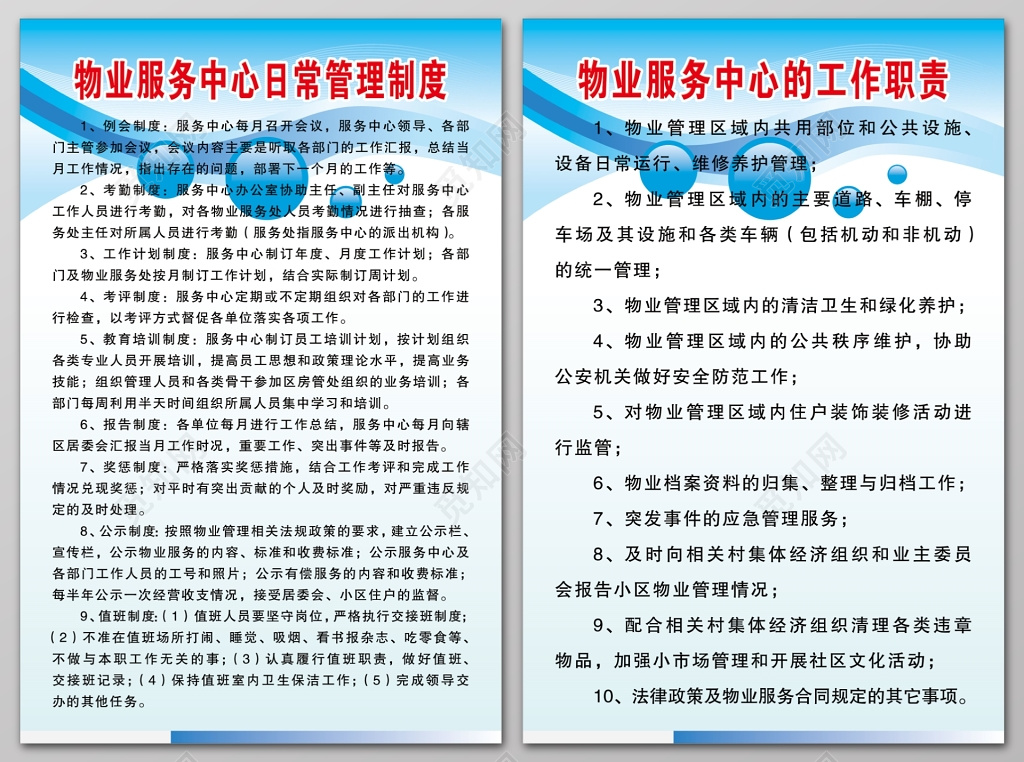 物业服务中心日常管理制度物业服务中心的工作职责物业制度牌