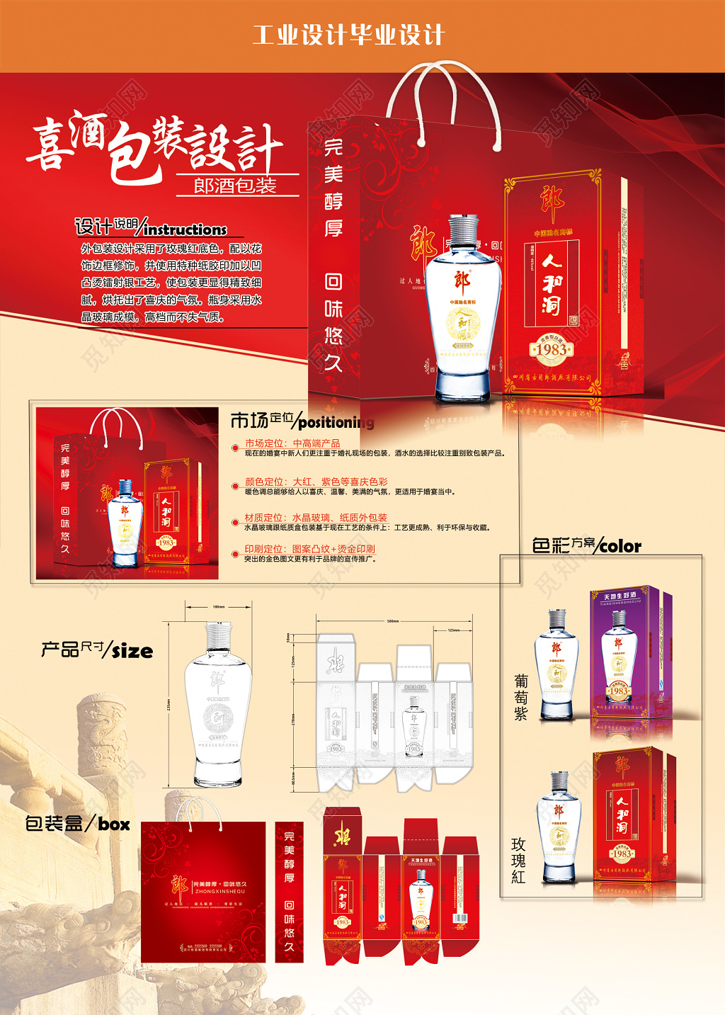 喜酒产品外包装毕业设计品牌工业设计展示海报模板