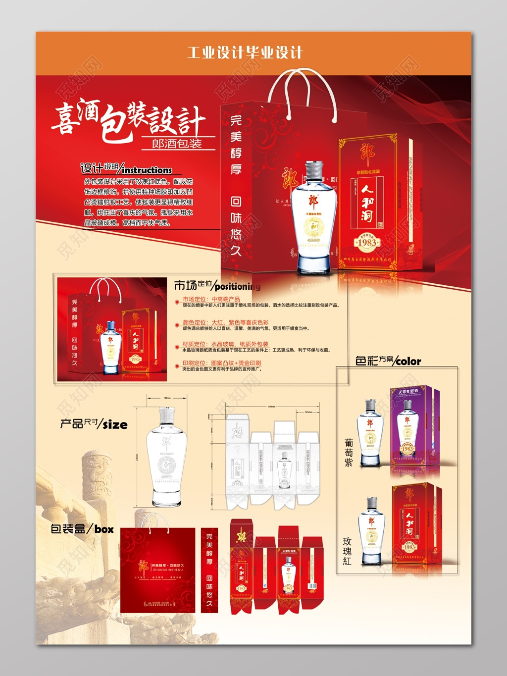 喜酒产品外包装毕业设计品牌工业设计展示海报模板