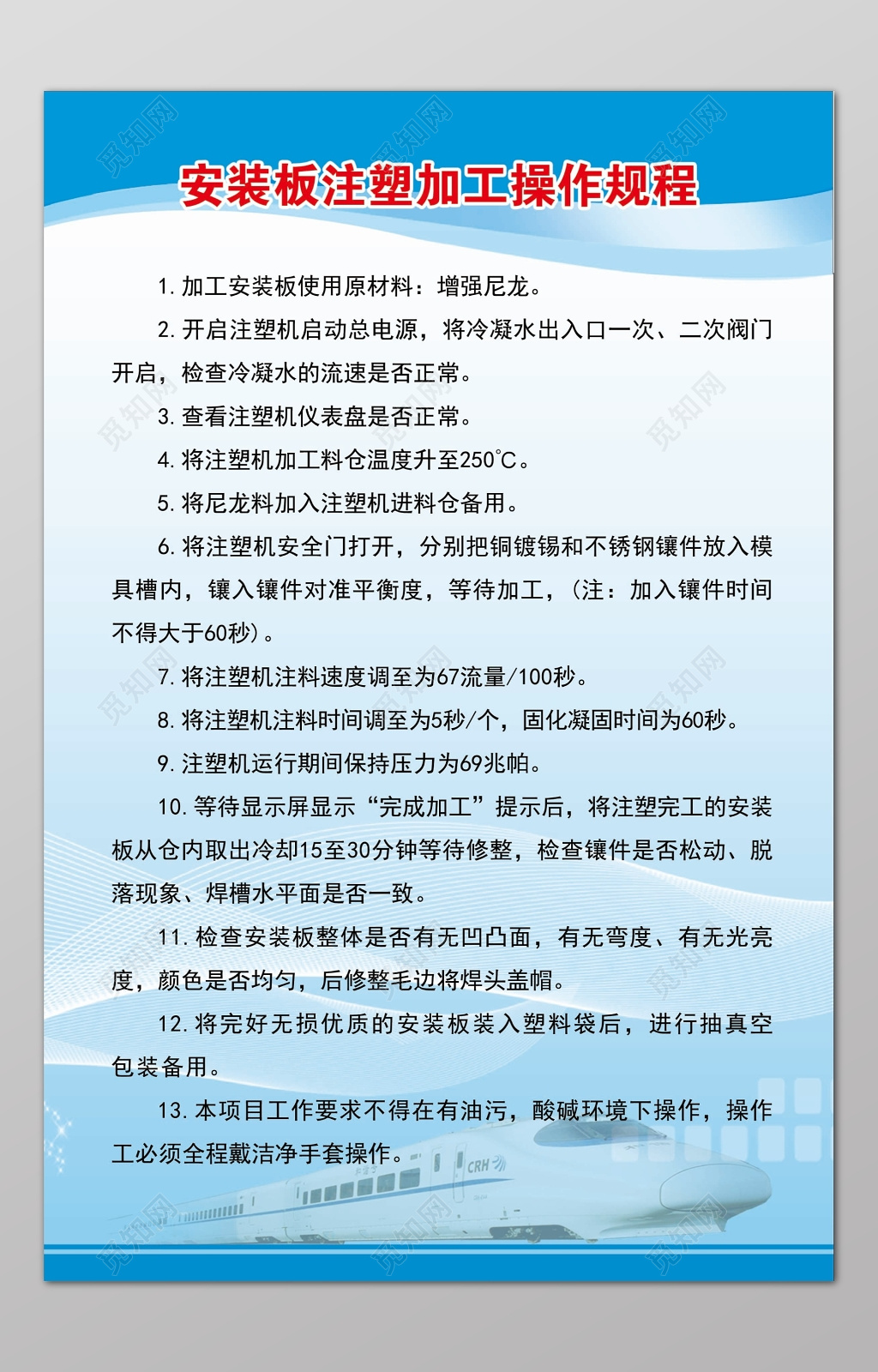 蓝色渐变背景安装板注塑加工操作规程制度海报设计