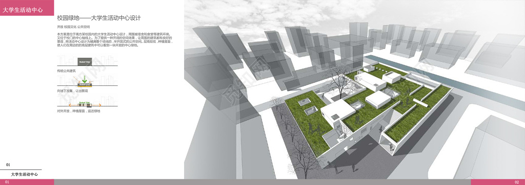 建筑设计大学生活动中心设计效果图展示海报设计