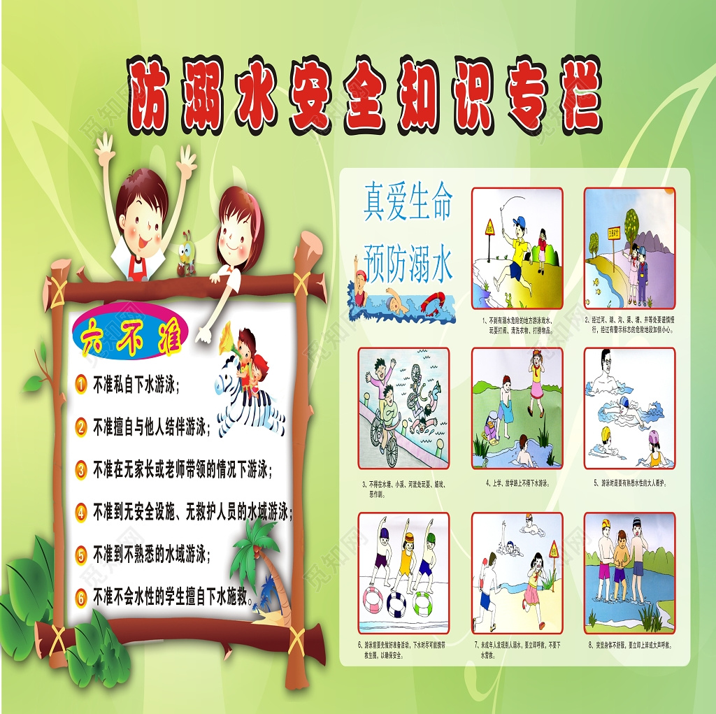 绿色119消防安全安全意识防溺水安全知识专栏模板