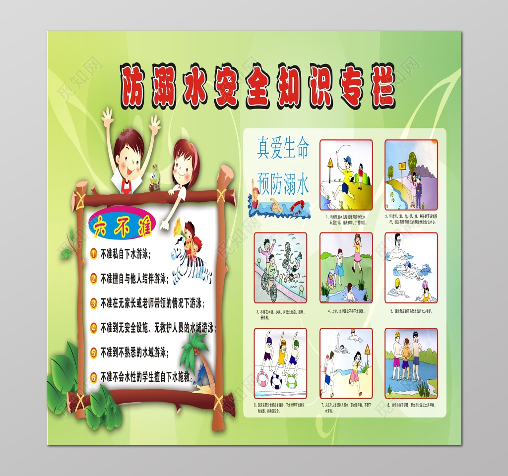绿色119消防安全安全意识防溺水安全知识专栏模板
