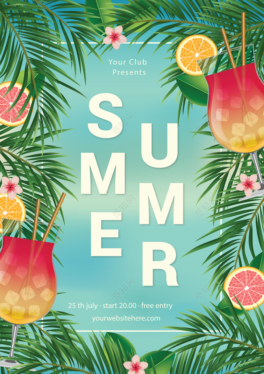 新鲜原味夏季水果果汁饮料海报