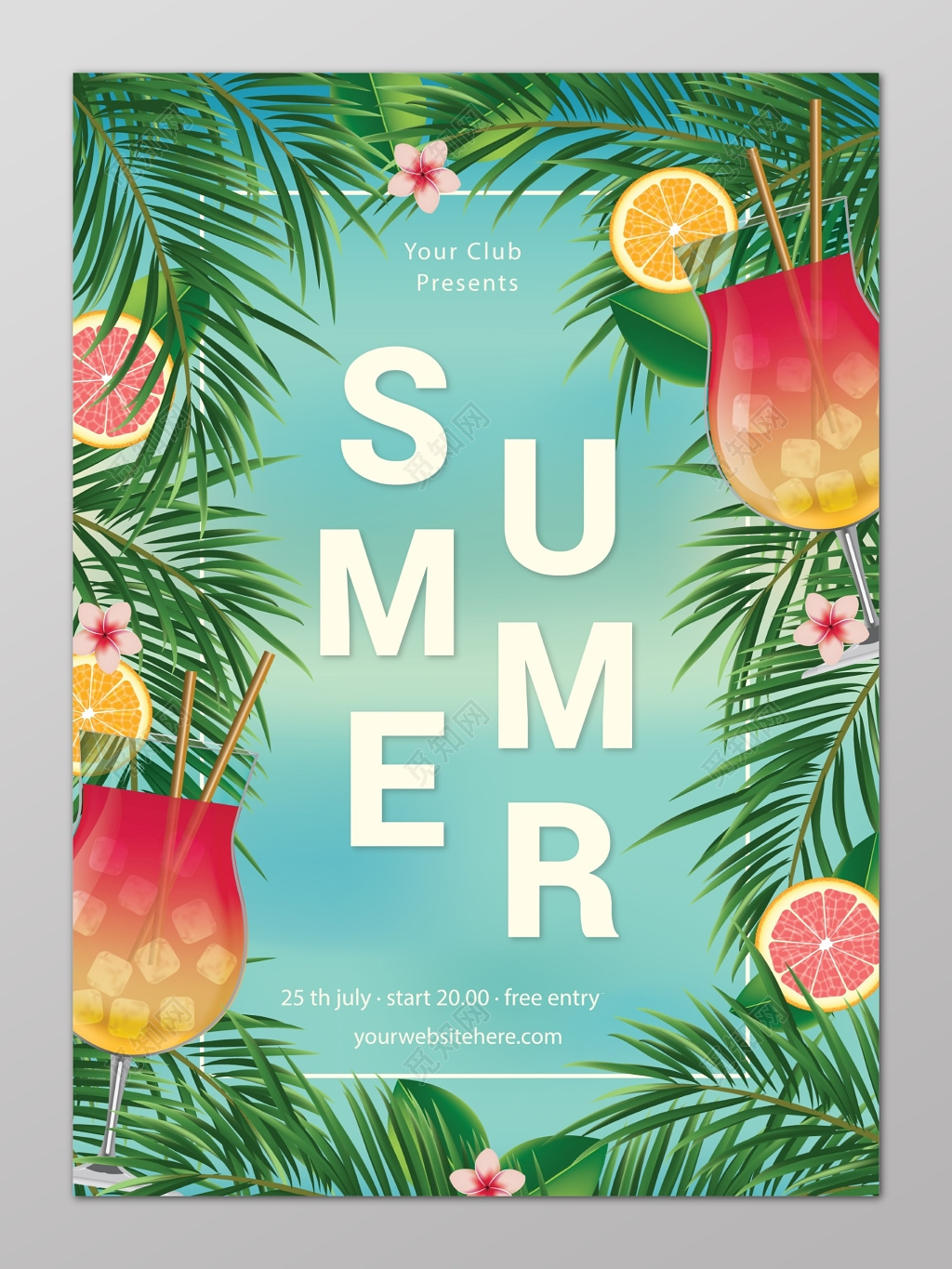 新鲜原味夏季水果果汁饮料海报