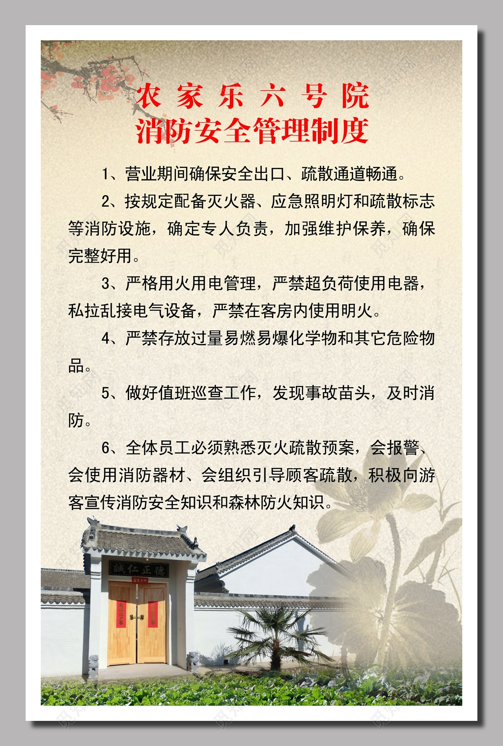 周边旅游农家乐消防安全制度宣传展板