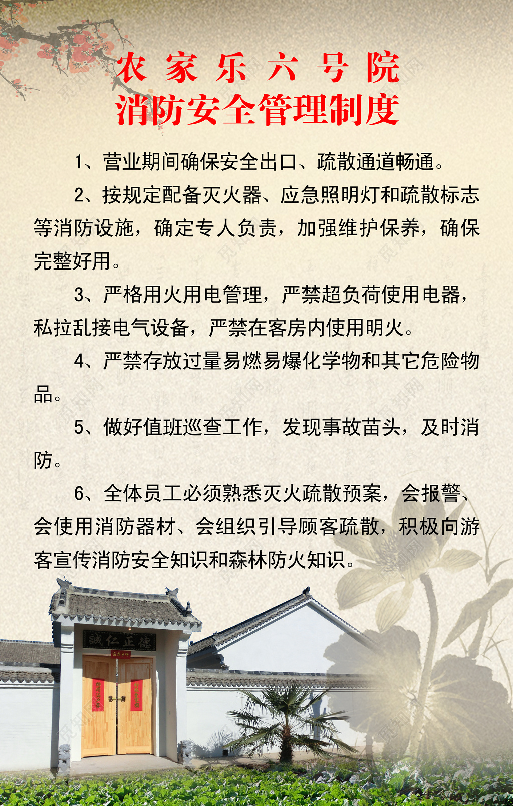 周边旅游农家乐消防安全制度宣传展板