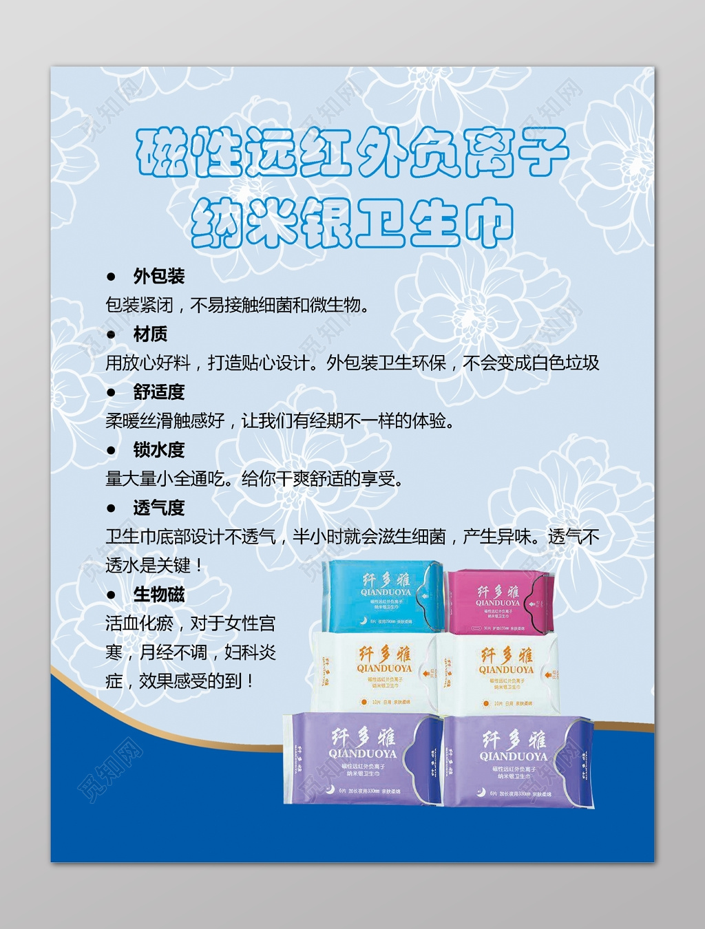 磁性远红外负离子纳米银简单卫生巾电商宣传海报